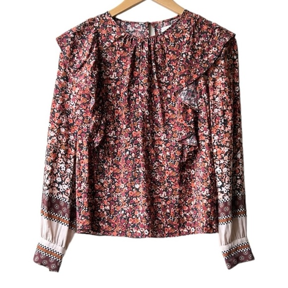 Marie Oliver Brown Cream Baker Blouse in Floral Scarf Sz XS - Picture 3 of 13